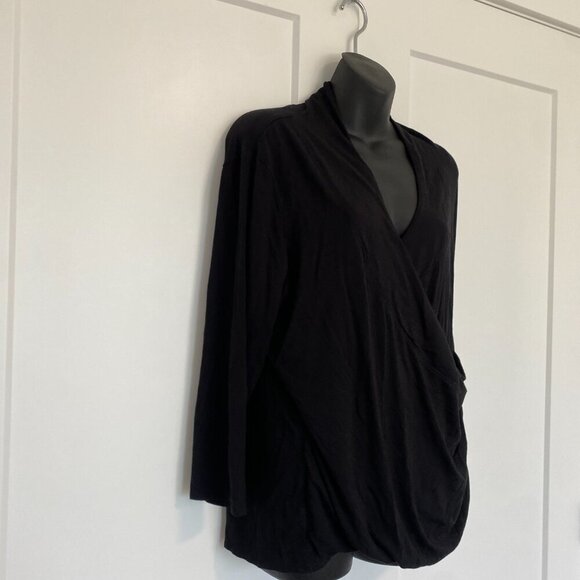 Coldwater Creek Wrap Long Sleeve Shirt Black Strechy Fitted Top Plus Size 1X - Picture 2 of 8